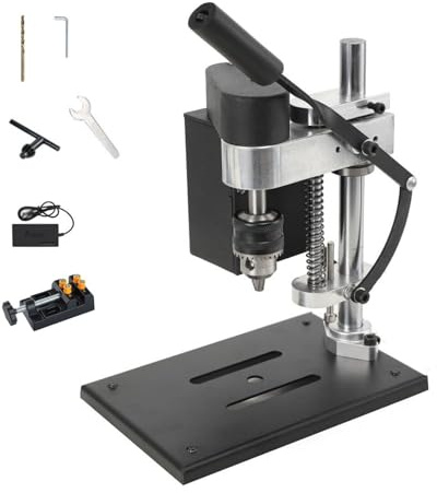 Electric Bench Drill Press Stand Kit, Benchtop Drilling Machine with 7-Gear Variable Speed, B10 Chuck, Ideal for Metal, Woodworking, DIY, Jewelry Projects