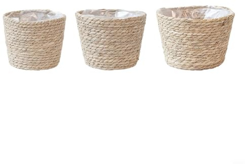 3-delad handvävd planteringskorg-set av sjögräs, naturmaterial blomkruka blomkrukor för inomhus- och utomhusbruk, gul