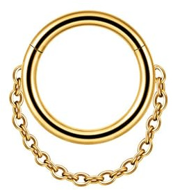 Gualiy Piercing de titanio para nariz, calibre 16, aro para tabique nasal con cadena, cartílago, hélice, tragus, labio, piercing, 1.2x8mm, Titanio, Sin piedra preciosa