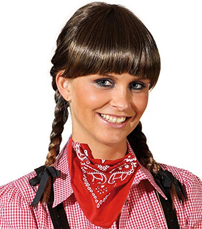 Panelize Zopfperücke Größenverstellbar braun Lena Oktoberfest Wilder Westen Cowgirl mit Halstuch Top Qualität