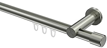 INTERDECO Innenlauf-Gardinenstange 20 mm, moderne Innenlaufstange aus Metall, Edelstahl-Optik, zur Wandmontage, Typ 10213111, 440 cm