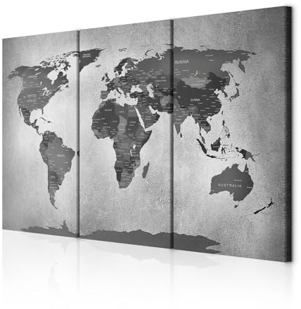 decomonkey Wandbilder Weltkarte 135x90 cm 3 Teilig Wandbild Groß Wohnzimmer | Leinwandbild XXL, Deko, Schlafzimmer, Büro, Wanddeko, Leinwand, Pictures For Wall, Poster, Kontinente, Landkarte, Schwarz
