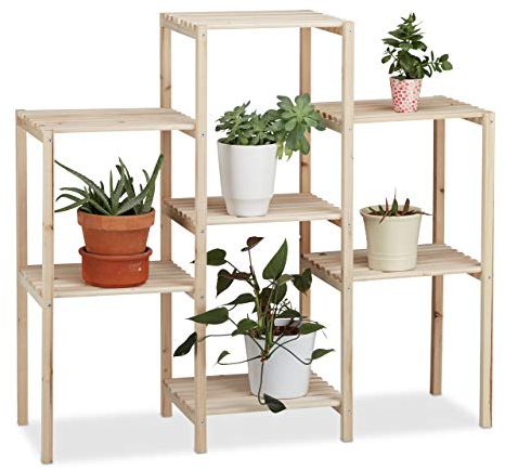 Relaxdays Pflanzenregal Holz, für Innen, stabil, rustikal, rostfrei, massiv, Blumenregal, HxBxT: 86 x 95 x 29 cm, natur