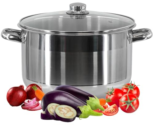 GEEZY Stainless Steel Casserole Stockpot with Glass Lid – Large Deep Induction Base Cooking Pot for Gas, Electric, Ceramic & Halogen Stoves (28 x 18 cm, 11 LTR)