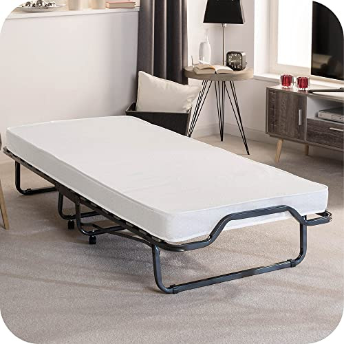Beautissu lit Pliant avec Matelas Mousse Cadre Acier sommier Lattes | 90x200cm 10,5cm à 4 roulettes housse de protection Confortable appoint Pliable invité d'appoint voyage épaisseur Venetia