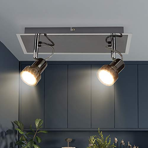 DLLT LED Deckenleuchte 2 Flammig, Modern Deckenstrahler Schwenkbar 2x 3W GU10 Wohnzimmer Deckenlampe, 3000K Warmweiß, Strahler LED Deckenspot für Küche, Schlafzimmer, Büro, Glühbirne Enthalten