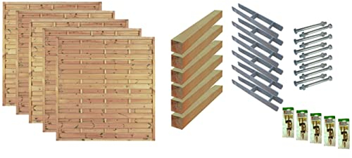 TETZNER & JENTZSCH Zäune Manhatten 3 I Sichtschutz Zaun 180 x 180cm Graugrün I Gartenzaun aus Holz für den Sichtschutz I Zaun mit Lamellenwand I Gartenzaun Komplettset mit Trennwand für den Windschutz