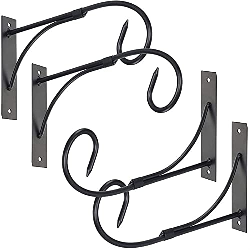 ENJY Wandhaken Blumenampel Pflanzenkorbhalterung, Metallwandhaken, Gartenvogel-Feeder Hängende Korbhalterung, Windklingel, Laterne (Color : Schwarz)