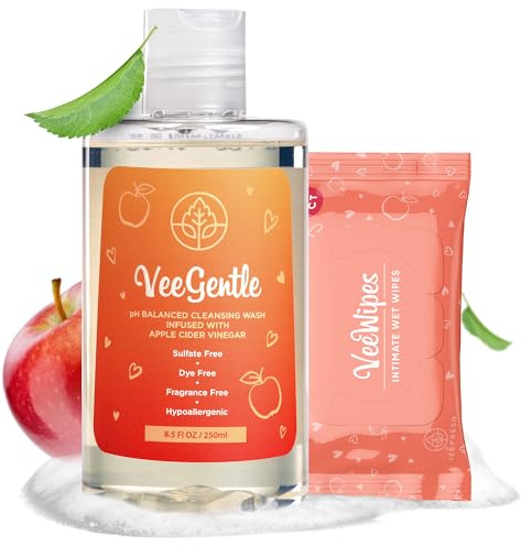 VeeFresh VeeDaily - VeeGentle Intimate Wash & VeeWipes ACV Sensitive Vee Bundle - Apple Cider Vinegar Infused Female Wipes for Women & Natural Feminine Wash for Sensitive Vees!