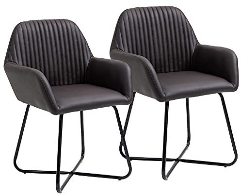 HOMCOM Set 2 Sedie Moderne per Sala da Pranzo, Cucina o Soggiorno, Sedie Imbottite in Similpelle Marrone 60x56.5x85cm