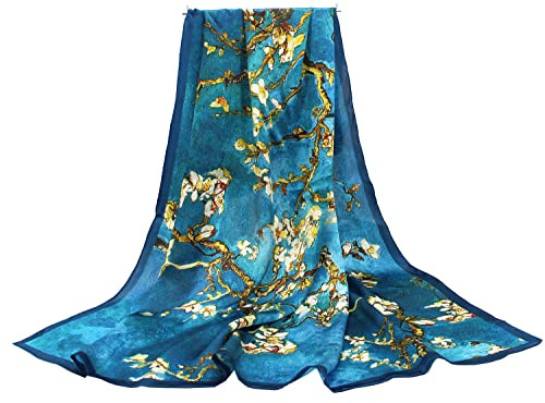 ANDANTINO Pañuelo de 100% seda cuadrado, grande, 110 cm, pañuelo ligero para el pelo o como chal para mujer, incluye caja de regalo, Large