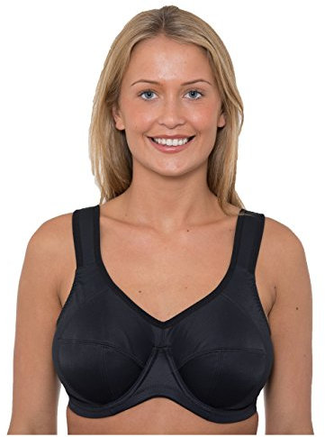 Gemm Ladies Black Sports Bra High Impact Underwired Plus Size Large Bosom (44 G)