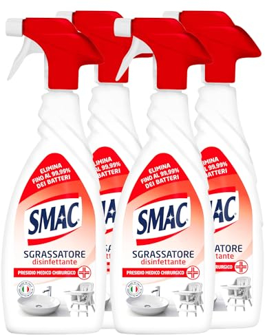 Smac Express Sgrassatore Disinfettante, Detergente Spray Multisuperficie con Azione Sgrassante Adatto alla Pulizia Quotidiana - 4 Flaconi da 650 ml