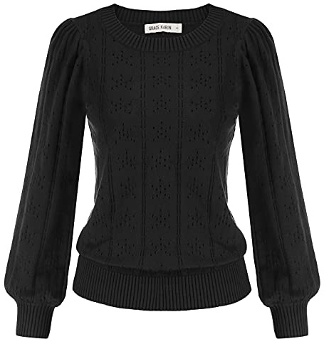 GRACE KARIN Women Autumn Winter Pullover Hollowed Out Long Sleeve Jumper Sweater Casual Daily Knitwear Black XL