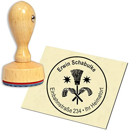Stempel Adressstempel Holzstempel - Schornsteinfeger - rund ∅ 40mm personalisiert als Firmenstempel Namensstempel Bürostempel