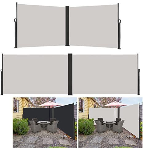 HENGMEI Doppelseitenmarkise Seitenmarkise Ausziehbar Markisen Sonnenschutz Balkon Sichtschutz für Balkon Terrasse Garten Aussen(180x600cm, Grau)