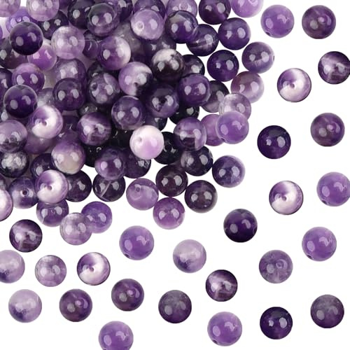 TOAOB 100 Stück Perlen Amethyst Rund Lose 8mm Natürliche Edelstein Perlen | Perlen zum Auffädeln mit Loch Perlen für Halskette Ohrringe Schmuckherstellung Basteln DIY