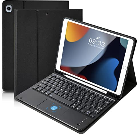 SOPPY Funda para teclado para iPad con panel táctil, teclado Bluetooth para iPad 10.2 9ª generación/8ª generación/7ª generación, iPad Air 3, iPad Pro 10.5 2017, soporte para bolígrafo integrado,negro
