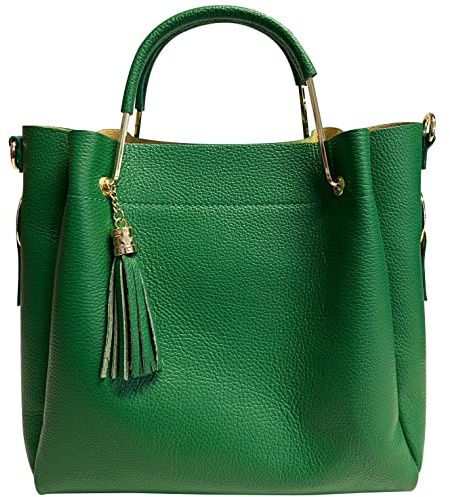 Modarno Borsa Secchiello Donna in Vera Pelle + Sacca interna modello Fiona/Borsa Donna a Mano Pelle con Tracolla Secchiello Tote