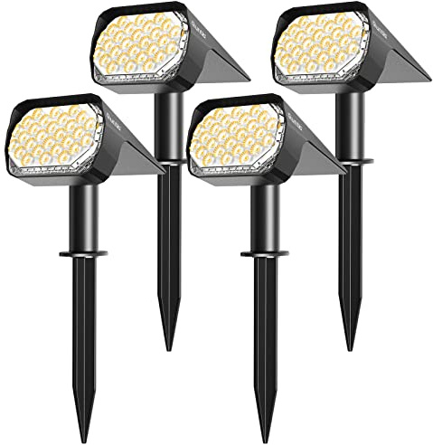 Quntis 4Pcs Lampade Solari da Giardino 3 Modes Faretto LED da Esterno Solare IP65 Impermeabile Luci Solari da Esterno Bianco Caldo Faretti Solari Potenti Luci Esterno Energia Solare per Cortile Patio