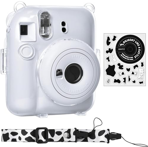 Rieibi Étui pour Instax Mini 12 - Stockage Photos Fujifilm Instax Mini 12 - Bandoulière et Autocollant - Lait