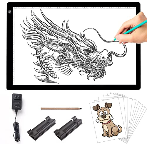TOHETO A2 Tablette Lumineuse Diamond Painting avec 2 Pinces, Adaptateur 12V2A, Luminosité Variable en Continu Grande boîte Lumineuse Tableau d'affichage pour Tatouage, Animation, Croquis (60x40cm)