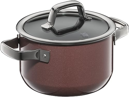 WMF Fusiontec Mineral kastrull liten 16 cm, glaslock, köttgryta induktion 1,3 l, högteknologisk keramik, ugnssäker, reptålig, tillverkad i Tyskland, diskmaskinssäker, rosenkvarts
