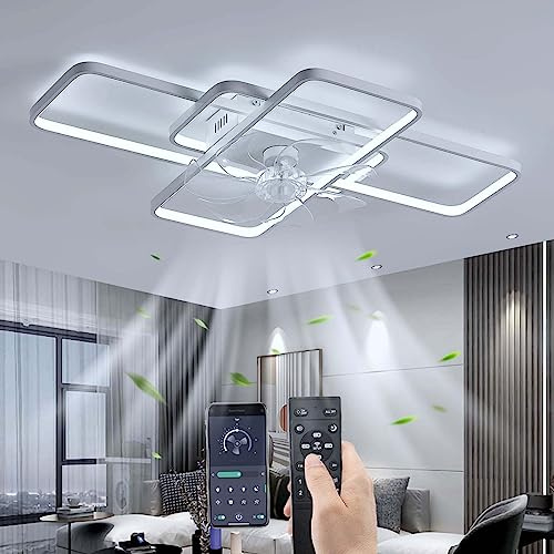YUNZI Leise Deckenventilator mit Beleuchtung LED 80W Dimmbar Ventilator Deckenleuchte mit Fernbedienung, Modern Lampe für Wohnbereich Schlafzimmer Küche, 6 Geschwindigkeiten, Weiß 72CM