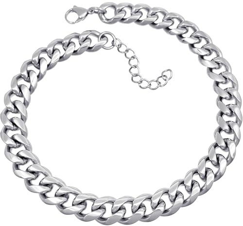 RUGGED steel - Damen Kette aus massivem Edelstahl 13 mm breit - stylische kurze Frauen XXL Statement Gliederkette 35 40 45 + 5 cm - Silber Gold Roségold wasserfest & hypoallergen - inkl. Schmuck-Box