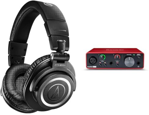 Audio-Technica M50xBT2 Kabelloser Kopfhörer Schwarz & Focusrite Scarlett Solo 3. Gen USB-Audio-Interface-Bundle für Gitarristen