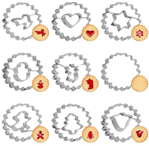 AWCIGG Linzer Ausstecher Weihnachten, 9 Stück Plätzchenausstecher aus Edelstahl, Klein Keksausstecher Ausstechformen Weihnachten Ausstecher Set für Plätzchen, Backform, Kekse, Fondant