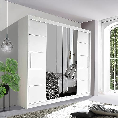 Track-D Modern Bedroom Sliding Wardrobe - Ample Storage Space and Sleek Design comes in White/Grey/Black/Oak and Width 150cm/180cm/203cm/250cm (White, 203cm)