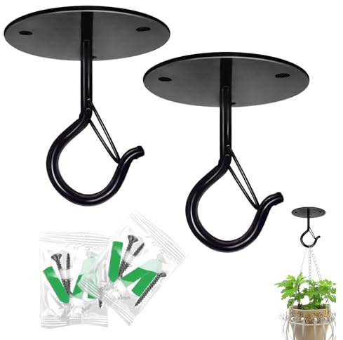 Ticway Lot de 2 ganchos de techo para colgar plantas con hebillas de seguridad, ganchos de suspensión robustos y estables para colgar nidales de pájaros, campanas de viento,