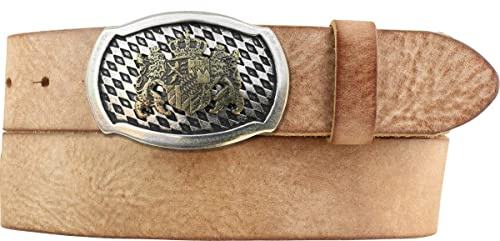 BELTINGER Trachten-Gürtel mit Wappen-Gürtelschnalle aus weichem Vollrindleder 4 cm Used-Look | Druckknopf-Gürtel für die Lederhose oder Dirndl 40mm | Vintage-Look
