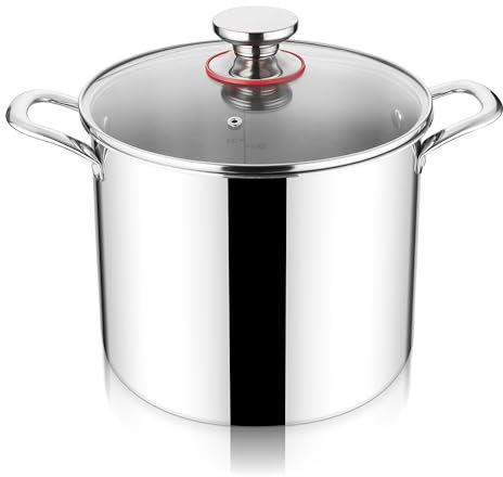 Herogo 12 QT Stock Pot, Tri-ply 18/10 Stainless Steel Cooking Pot with Lid, 12 Quart Large Metal Pasta Stockpot for Chicken Soup, Big Stockpot for Induction Gas Electric Stove, Dishwasher Safe