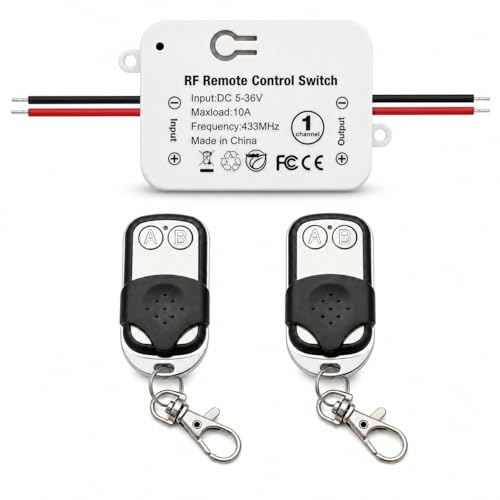 Frotlvm wireless RF Telecomando Interruttore Della Luce DC 12V 24V 1 Canale 433Mhz Interruttore Del Relè Universale RF 5V-36V Ricevitore Controller con 2 Trasmettitori per Luci, Ventilatori, Lampada