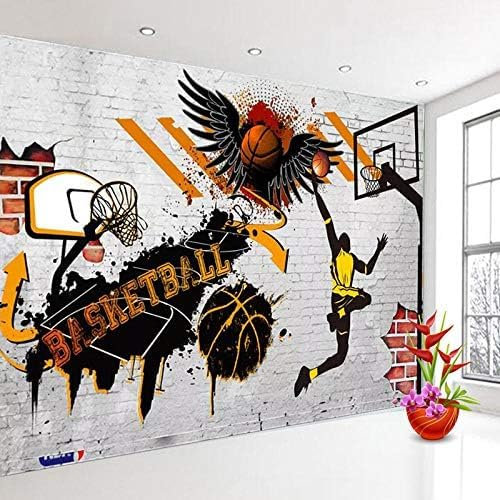 Papel Pintado Niño Baloncesto Blanco Negro Amarillo Graffiti Papel Pintado Dormitorio Salón Tv Fondo Decoración Fotomural Dormitorio Sala De Estar Pared Pintado Papel Tapiz No Tejido-430cm×300cm
