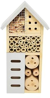 Seaside No.64 - kleines Insektenhotel aus Naturholz mit farbigem Dach - Nisthilfe für Krabbler in liebevoller Handarbeit gefertigt - zum Aufhängen am Balkon, im Garten (Grau = 13,5 x 26 x 7,5 cm)