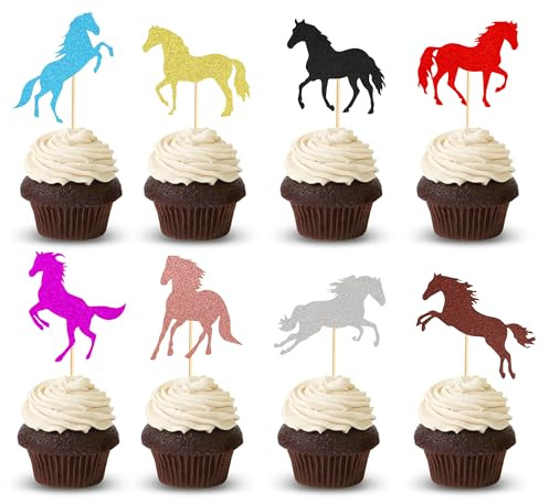 Arthsdite 24Pcs Horse Cupcake Toppers Horse Racing Cake Toppers Horse Cake Decoration Horse Party Decorations for Horse Racing Party Equestrian Themed Birthday Baby Shower Wedding Party Supplies