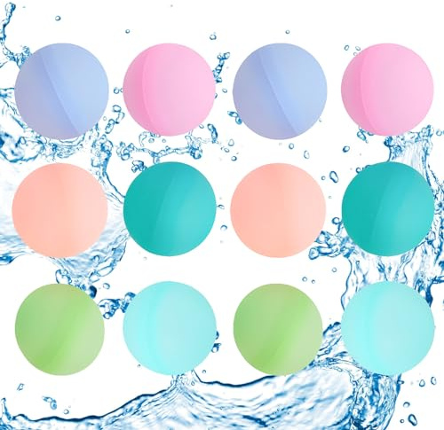 Palloncini Acqua Riutilizzabili, MKNZOME 12 Pezzi Gavettoni Riutilizzabili, Gavettoni Acqua Autosigillanti, Bombe d'acqua Riutilizzabili Palloncini d'acqua per Bambini, Adulti, Famiglia, Gioco