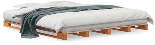 AJJHUUKI Home Outdoor Sonstiges Palettenbett Wachs braun 180x200 cm Super King Size Massivholz Kiefer