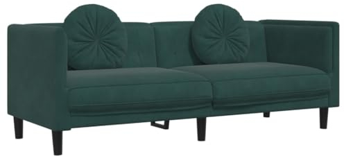 vidaXL Sofa, Polstersofa mit Kissen 3-Sitzer, Loungesofa Couch für Wohnzimmer, Designsofa Wohnzimmersofa Sitzmöbel, Modern, Dunkelgrün Samt