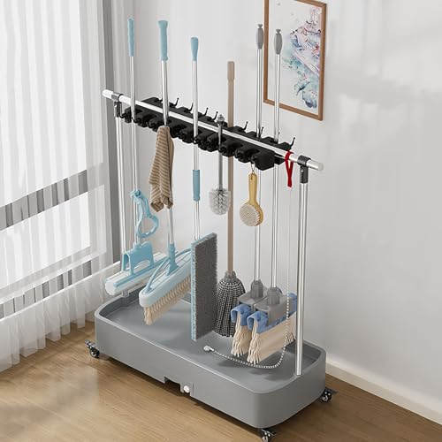 Broom And Mop Holder,Cleaning Trolley,A Storage Rack For Brooms,Mops,And Dustpans With Wheels,Cleaning Tool Storage Rack,Garden Tool Organizer,For Garage,Kitchen,Factory,Utility Room (Size : 100cm)