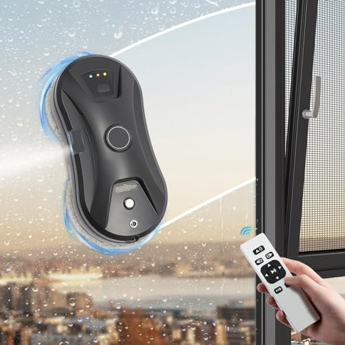 Fensterreinigungsmaschine mit Fernbedienung&10 Reinigungstücher Schwarz Intelligente Glasreinigungsmaschine, intelligenter Fensterreiniger für Glas Fliesen Spiegel Schränke 29.5 * 14.5 * 9.5cm
