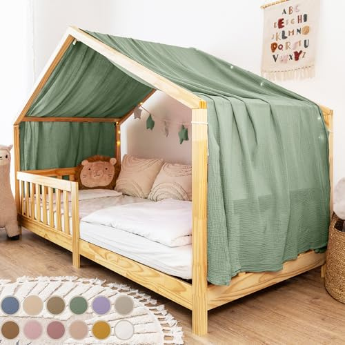 lilimaus Hausbett Himmel [in 12 Farben] Betthimmel Hausbett aus 100% | Baumwolle Musselin - Stoffhimmel für Hausbett Deko Mädchen & Jungen - Himmel für Hausbett Kinder - Bett Vorhang Kinderbett
