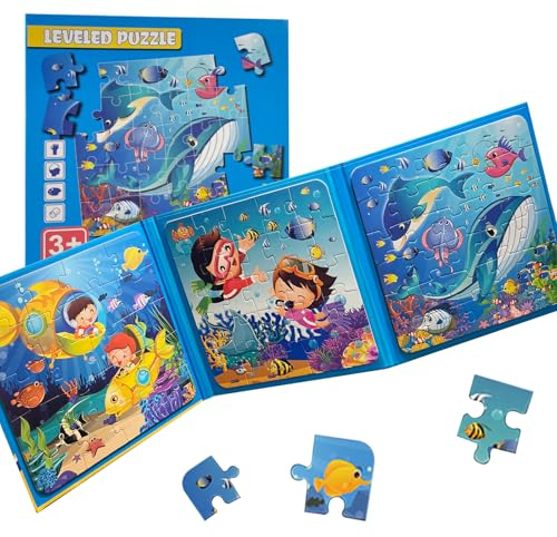 LUMIN TUTU Magnet Puzzle ab 3 Jahre, 20/25/30 Teile Kinderpuzzle 3 in 1 Magnetpuzzle & Magnetspiel ab 2 3 4 5 Jahre, Reisespiele Lernspielzeug und Kleine Geschenke für Kinder (Unterwasserwelt)