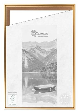 CLAMARO Schattenfugenrahmen SFR35, 50x70 cm, Keilrahmen, Gold | MDF-Holz Rahmenleiste, Schattenfuge ca. 7-8 mm, Metall Zackenaufhänger, inkl. Montagematerial, ohne Leinwand