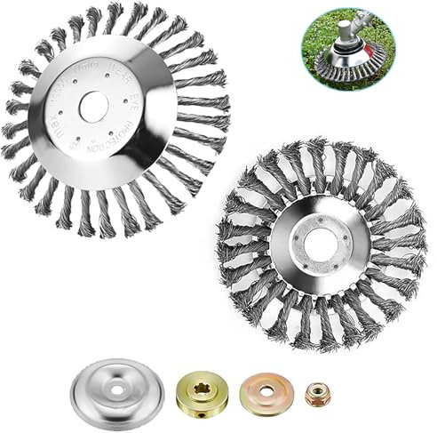 PZCC Tête de désherbage métallique, Brosse de désherbage Ronde 200 x 25,4 mm,150 * 25.4mm Brosse de débroussailleuse Universelle, tête de Brosse de désherbage avec 4 Accessoires, adaptée aux Jardins,