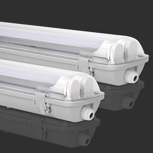 Fiqops 2 Stück Feuchtraumleuchte LED 150cm 2 X 24W 4800lm Wannenleuchte Kaltlweiß 6500K IP65 Wasserfest Feuchtraumlampe Doppelt T8 LED Röhre,Röhrenlampe Werkstattlampe für Garage Keller Büro