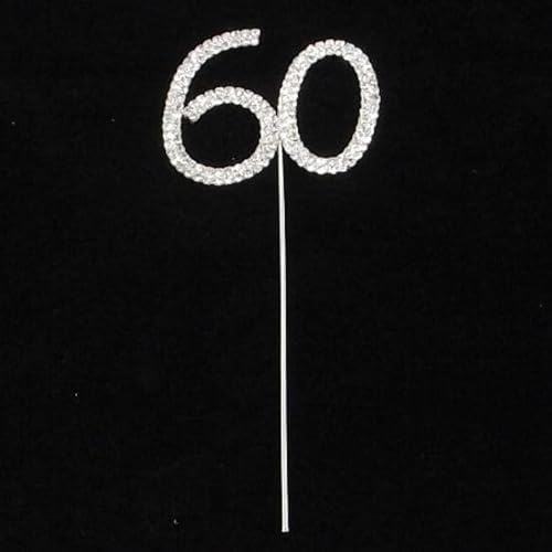 Sparkle & Celebrate! Rhinestone Number Cake Topper – The Ultimate Birthday & Anniversary Cake Bling (60 (Sixty), Silver)